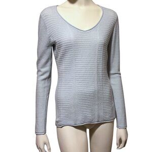 Kinross Cashmere Sweater S Ribbed V Neck Powder Blue Minimalist 100% Cashmere